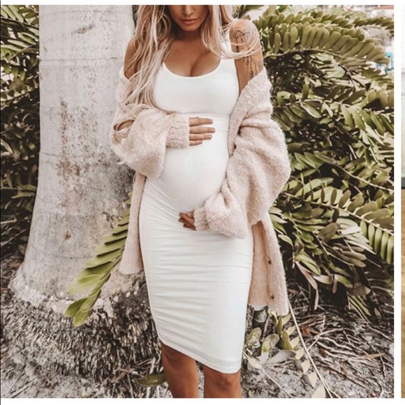 white bodycon maternity dress